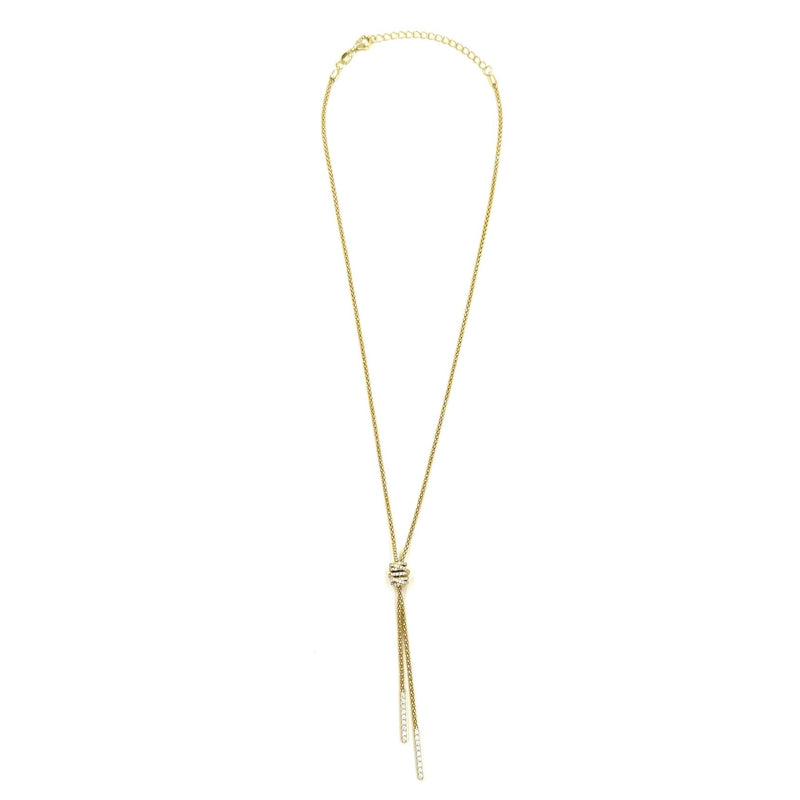 Ashley Gold Sterling Silver Gold Plated Tie Front CZ Lariat Necklace
