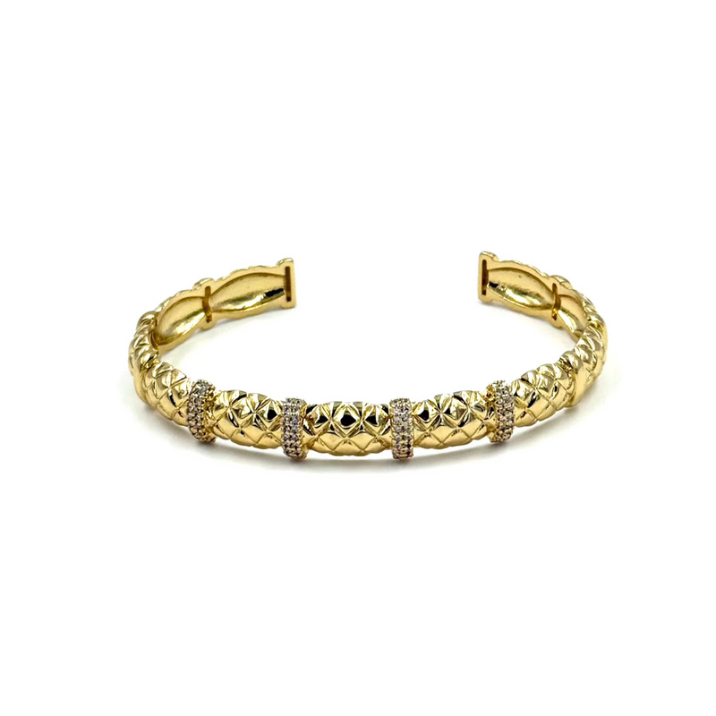 Ashley Gold Stainless Steel 4 wrap CZ Design Open Bangle Bracelet