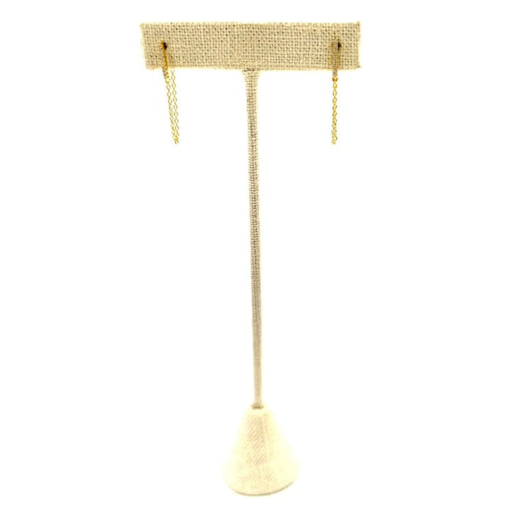 Ashley Gold Sterling Sliver Gold Plated Drop Loop Chain With CZ Bar Earrings
