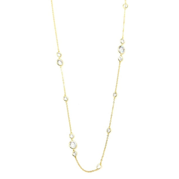 Ashley Gold Sterling Silver Gold Plated Link Chain with 13 Assorted CZ Necklace