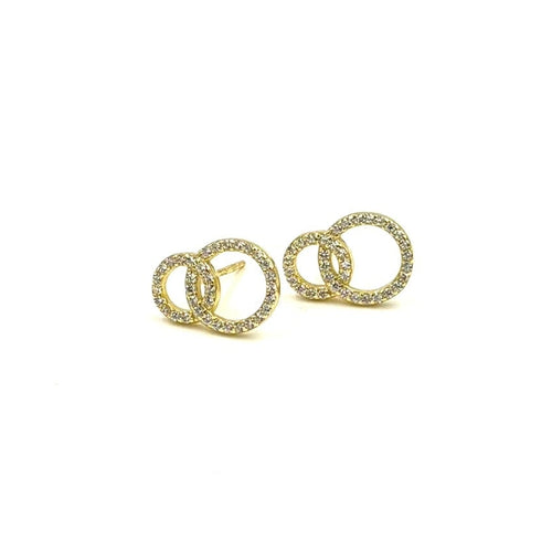 Ashley Gold Sterling Silver Gold Plated Double Circle Drop CZ Encrusted Drop Earrings