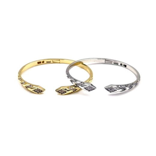 Ashley Gold Stainless Steel Open CZ Arrow Design Bangle Bracelet