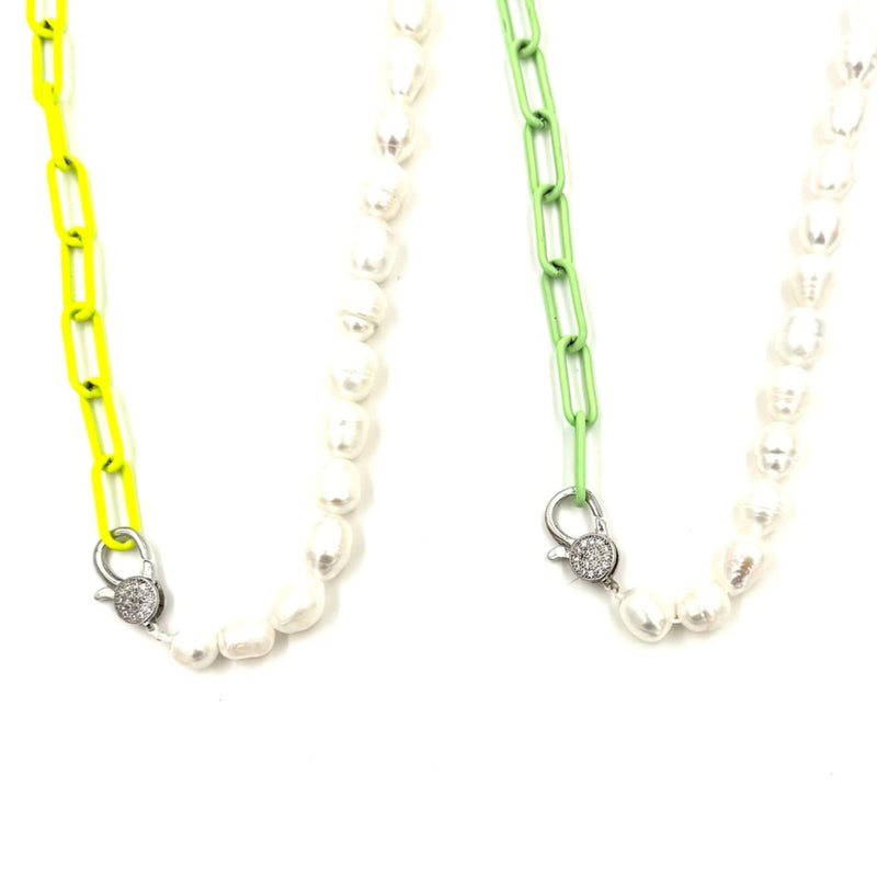 Ashley Gold Stainless Steel Enamel Neon Freshwater Pearl Chain Necklace