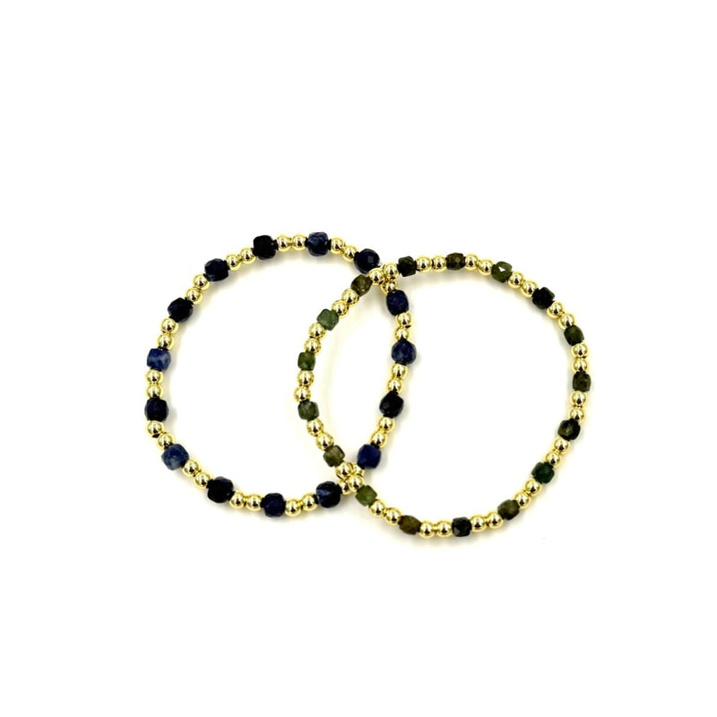Ashley Gold Stainless Steel Gold Plated Ball Beaded Stretch Alternating Colored CZ Bracelet