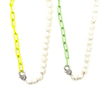 Ashley Gold Stainless Steel Enamel Neon Freshwater Pearl Chain Necklace