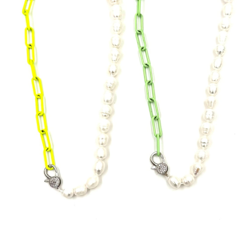 Ashley Gold Stainless Steel Enamel Neon Freshwater Pearl Chain Necklace