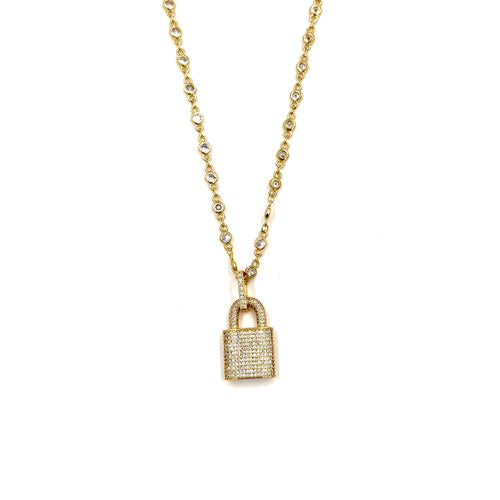 Ashley Gold Stainless Steel Gold Plated CZ By The Yard With CZ Drop Lock Pendant Necklace