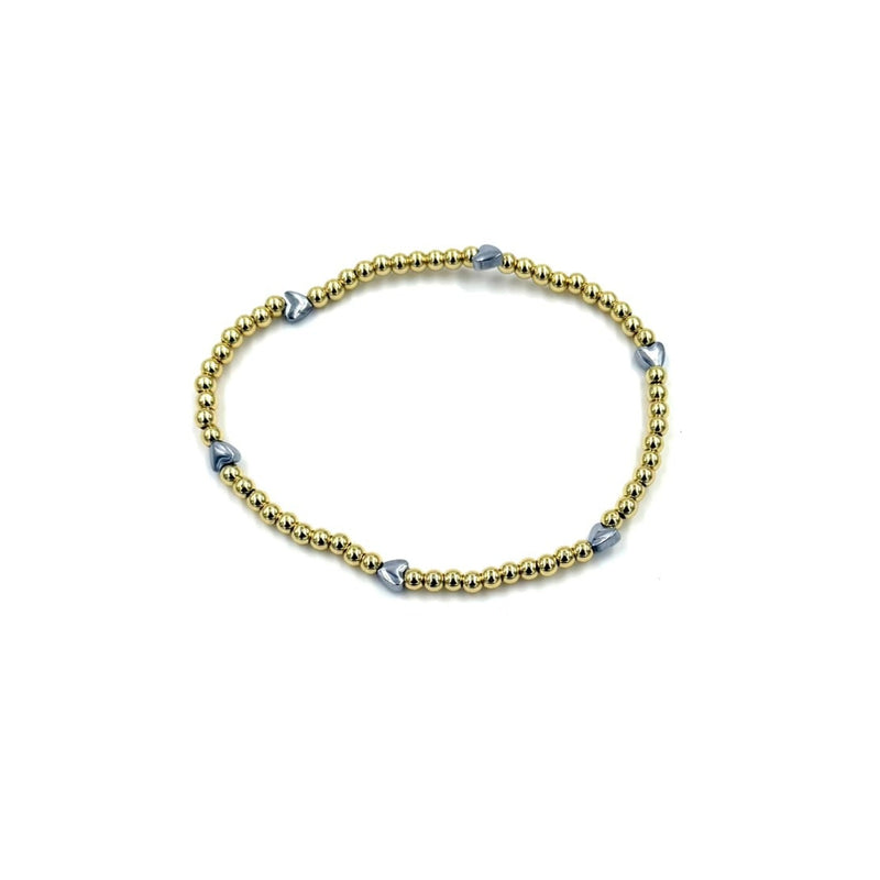 Ashley Gold Stainless Steel Gold Plated Assorted Heart Beaded Ball Stretch Bracelet