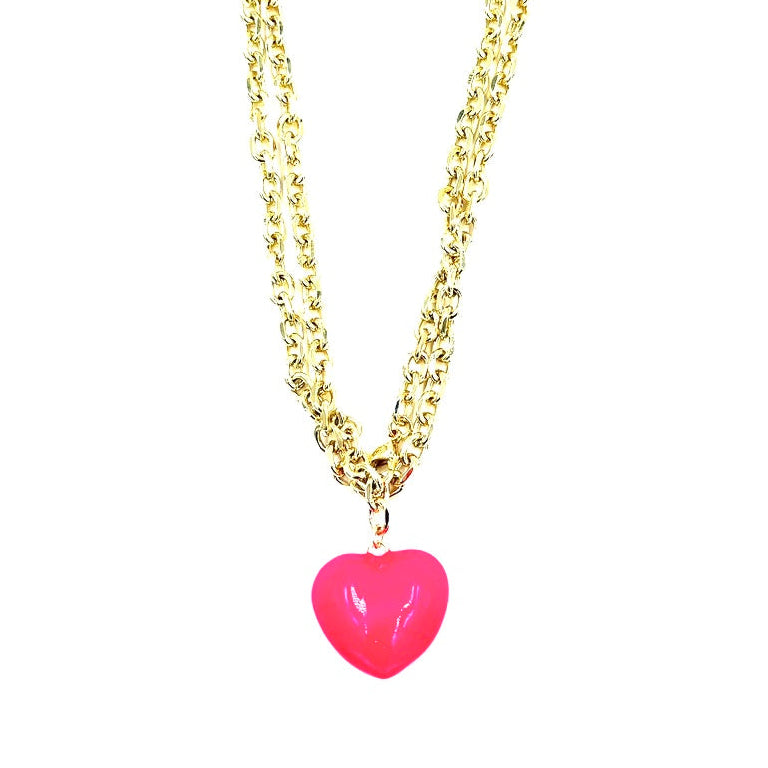 Ashley Gold Stainless Steel Gold Plated 36" Heart Enamel Puff Necklace