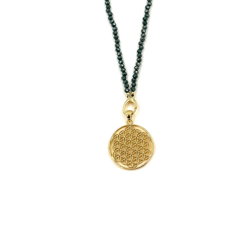 Ashley Gold Stainless Steel Gold Plated Green Semi Precious Beaded Chain Plated 1" Circle Pedant Necklace