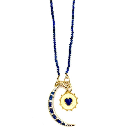 Ashley Gold Sterling Silver Gold Plated Blue Beaded Strand With 2 Charm Necklace