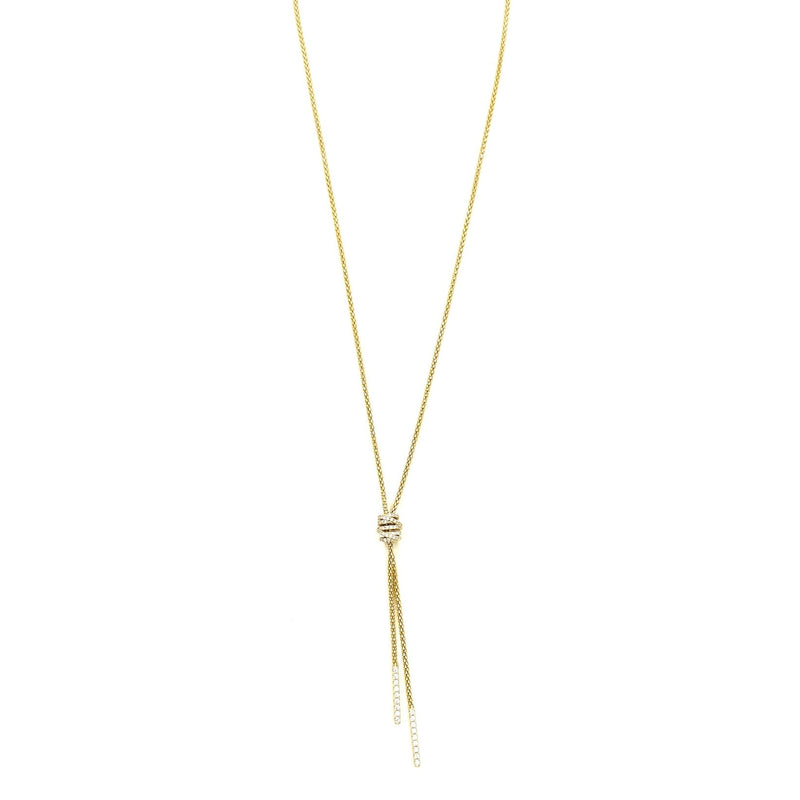 Ashley Gold Sterling Silver Gold Plated Tie Front CZ Lariat Necklace