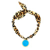 Ashley Gold Silk Scarf Leopard Printed With Stainless Steel Gold Plated Large Enamel Turquoise Pendant Necklace