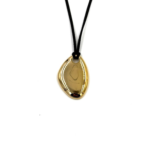 Ashley Gold Stainless Steel Gold Plated Oval Oblong Pendant With Suede Necklace