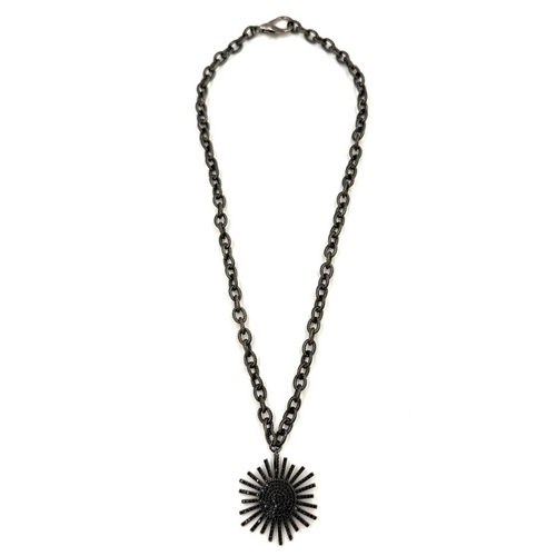 Ashley Gold Stainless Steel Gunmetal Rope Link Chain With CZ Gunmetal Sterling Silver Starburst Charm Necklace