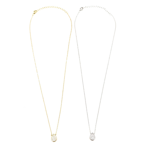 Ashley Gold Sterling Sliver Link Chain With Single Bezel CZ Tear Drop Halo Necklace