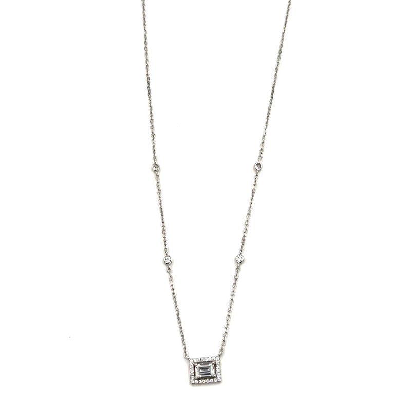 Ashley Gold Sterling Silver Emerald Cut Halo With CZ's By The Yard Necklace
