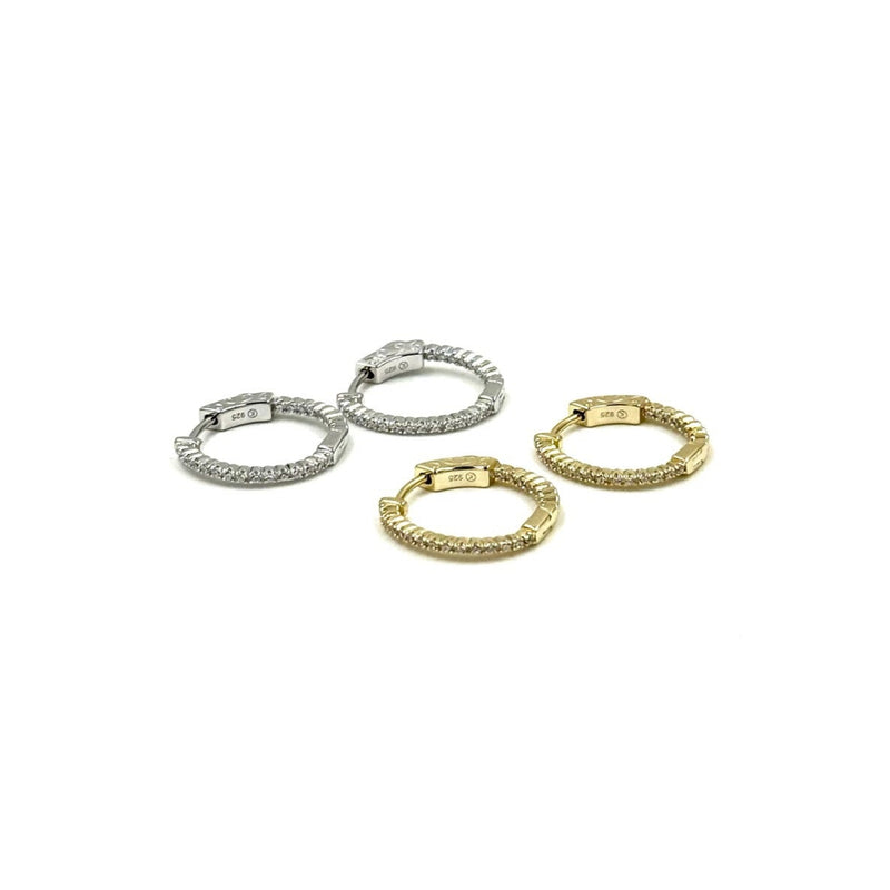 Ashley Gold Sterling Silver .75" Inside/Outside CZ Hoops Earrings