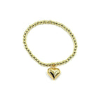 Ashley Gold Stainless Steel Ball Beaded Stretch Dangle Heart Pendant Bracelet