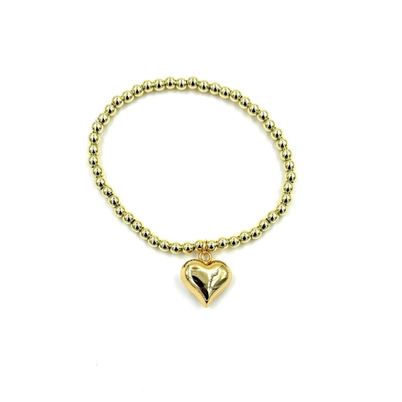 Ashley Gold Stainless Steel Ball Beaded Stretch Dangle Heart Pendant Bracelet