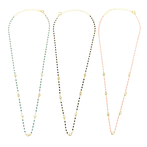 Ashley Gold Sterling Silver Gold Plated CZ  Bezel Set Enamel Wire Wrapped Necklace