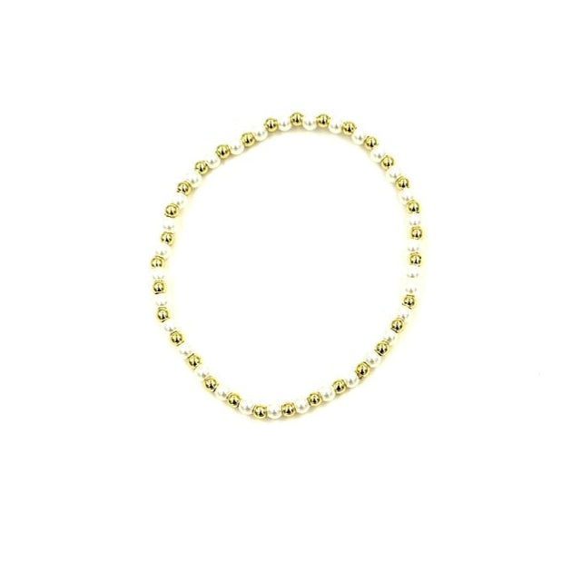 Ashley Gold Stainless Steel Gold Plated Alternating 3MM Pearl Stretch Beaded Bracelet