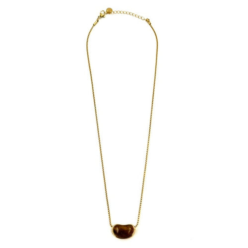 Ashley Gold Stainless Steel Gold Plated Brown Bean Enamel Drop Necklace