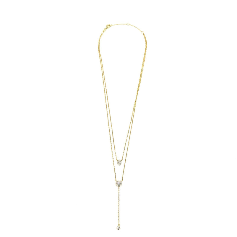 Ashley Gold Sterling Silver Double Chain Round Drop Necklace