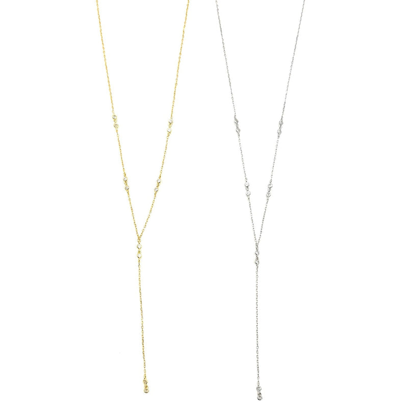 Ashley Gold Sterling Silver Assorted CZ Drop Lariat Necklace