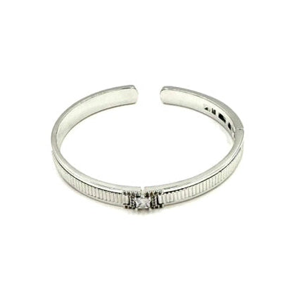 Ashley Gold Stainless Steel Emerald Cut CZ Design Bangle Bracelet