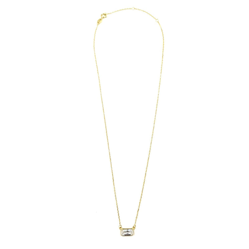 Ashley Gold Sterling Silver Single Emerald Cut CZ Drop Necklace