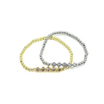 Ashley Gold Stainless Steel 5 CZ Bezel Set Ball Beaded Stretch Bracelet