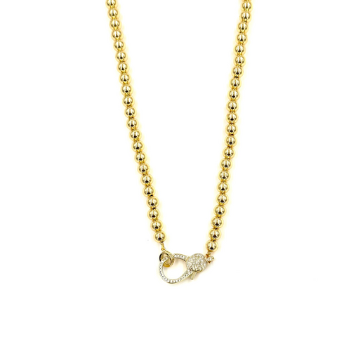 Ashley Gold Stainless Steel Gold Plated Ball Design Chain Center CZ Lock Necklace
