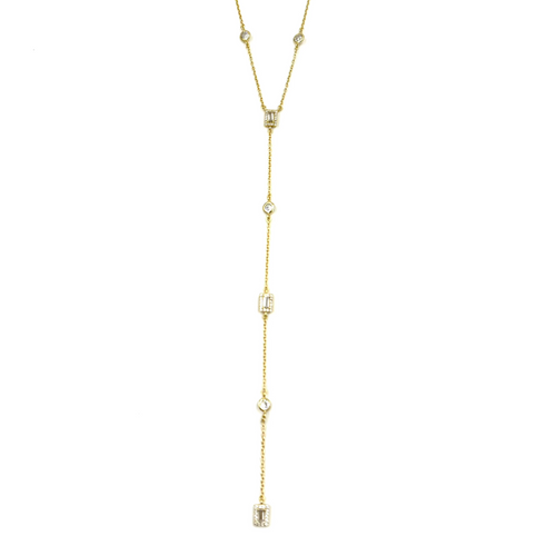 Ashley Gold Sterling Silver Gold Plated CZ Emerald And Round Cut CZ Lariat Necklace