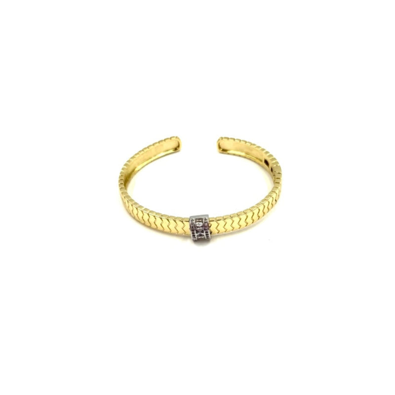 Ashley Gold Stainless Steel Open Design With CZ's And Lines Bangle Bracelet