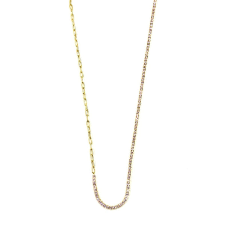 Ashley Gold Sterling Silver Gold Plated Half Link Half CZ Necklace
