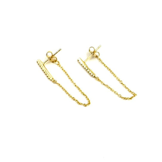 Ashley Gold Sterling Sliver Gold Plated Drop Loop Chain With CZ Bar Earrings