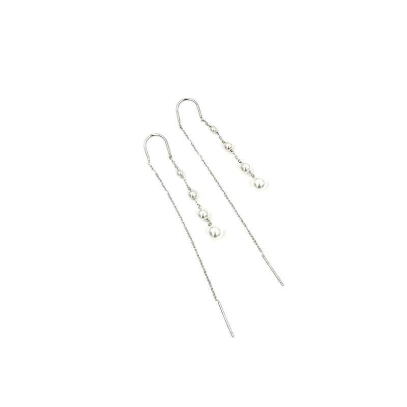 Ashley Gold Sterling Silver Fresh Water Pearl Threader Drop Earrings