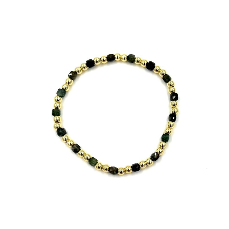 Ashley Gold Stainless Steel Gold Plated Ball Beaded Stretch Alternating Colored CZ Bracelet