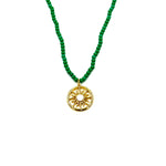 Ashley Gold Stainless Steel Gold Plated Starburst Pendant Green 4mm Beaded Necklace
