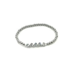 Ashley Gold Stainless Steel 5 CZ Bezel Set Ball Beaded Stretch Bracelet