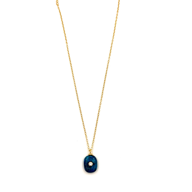 Ashley Gold Stainless Steel Gold Plated Blue Semi Precious Center CZ Necklace