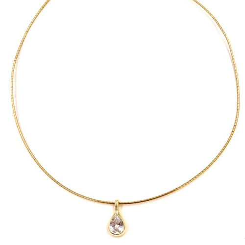 Ashley Gold Sterling Silver Gold Plated Wire Chain Tear Drop CZ Pendant Necklace