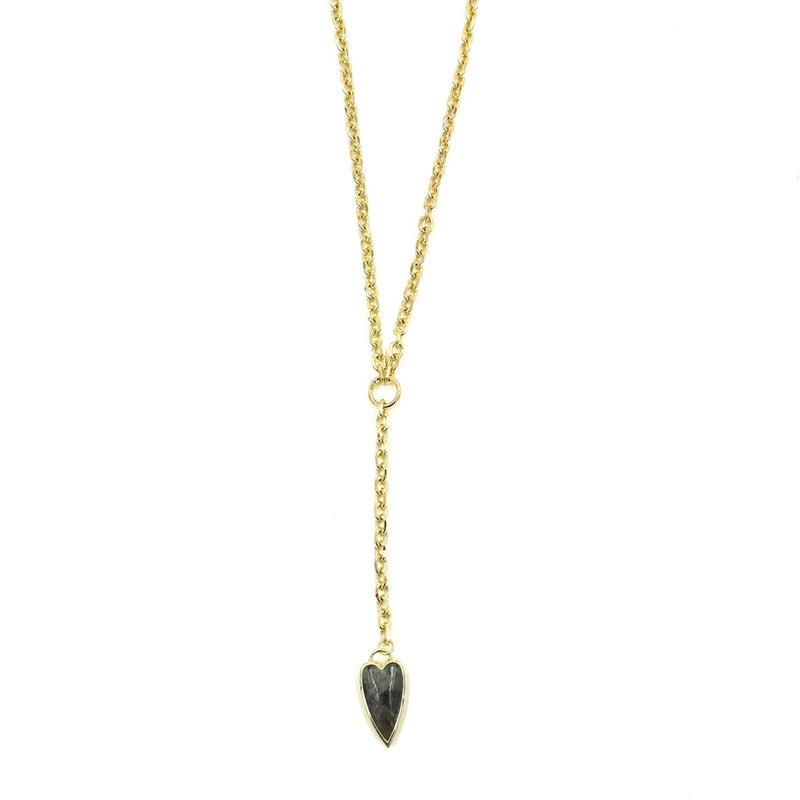 Ashley Gold Stainless Steel Gold Plated Semi Precious Puff Colored Heart Lariat Necklace