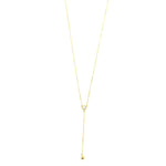 Ashley Gold Sterling Silver Gold Plated Link Chain Lariat With Single Bezel CZ Necklace