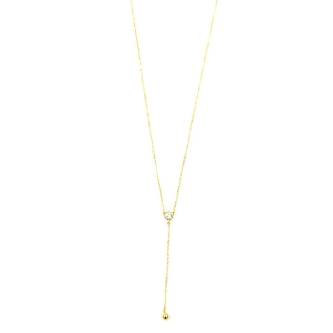 Ashley Gold Sterling Silver Gold Plated Link Chain Lariat With Single Bezel CZ Necklace