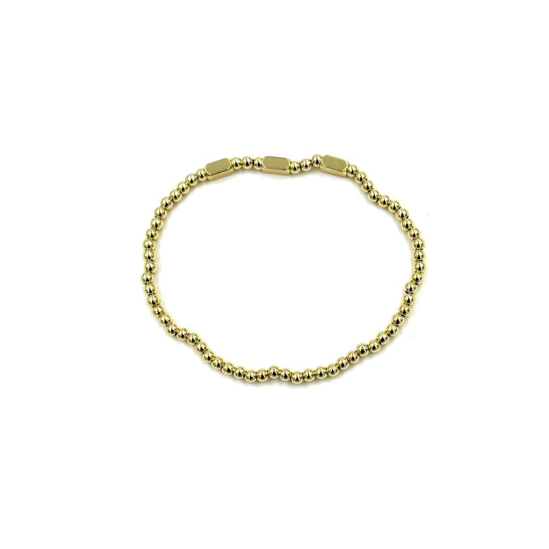 Ashley Gold Stainless Steel Gold Plated Triple Bar Ball Beaded Stretch Bracelet