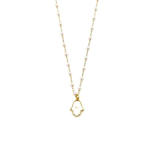 Ashley Gold Stainless Steel Gold Plated Pearls By The Yard Hamsa Necklace
