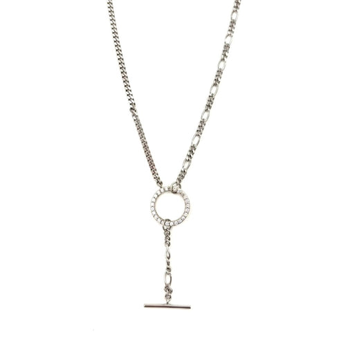 Ashley Gold Sterling Silver Combo Link CZ Circle Drop Necklace