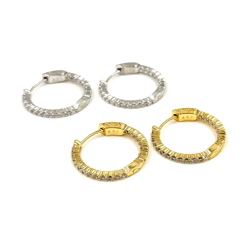 Ashley Gold Stainless Steel Inside/Outside CZ 1" Hoop Earrings